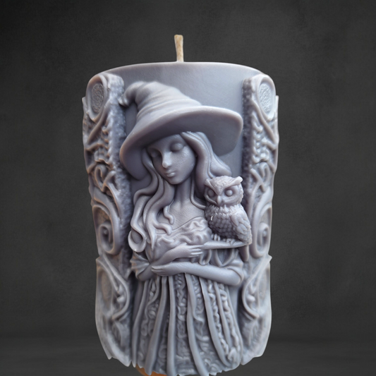 Midnight Enchantment Witch with Owl Candle
