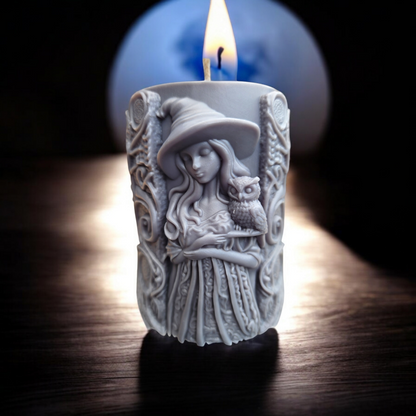 Midnight Enchantment Witch with Owl Candle